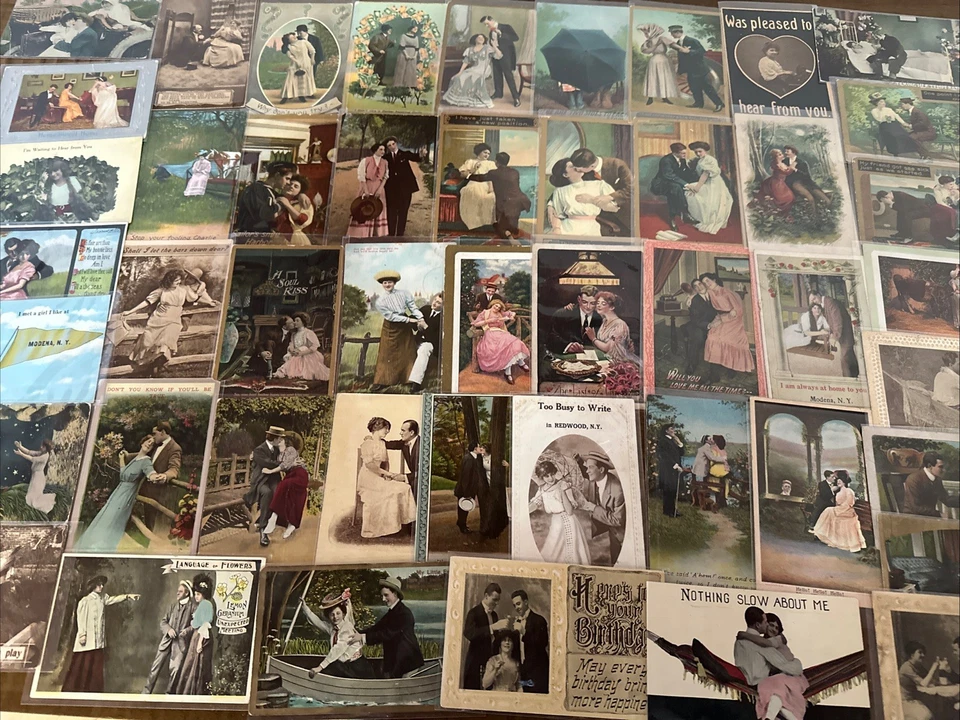 Huge LOT of 57 Early 1900's~SENTIMENTAL Lovers COURTSHIP~Romance POSTCARDS-k537 - Image 3 of 4
