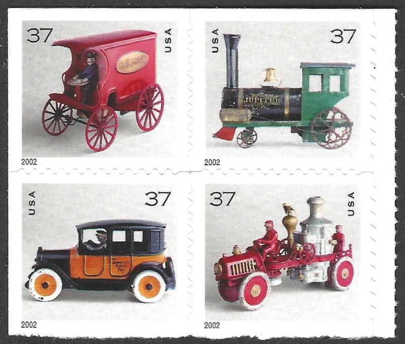 US Scott #3645b 37¢ Antique Toys MNH se-tenant block of 4 - 2002