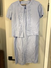 Vintage JESSICA HOWARD 2 Pc Dress Jacket Set Embroidered Light Blue 10 Petite