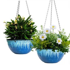 12 inch Large Hanging Planters for Indoor Outdoor Plants, Set of 2 Glazed Han...