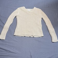 Rachel Zoe Girls Beige Ribbed Knit Crewneck Sweater Long Sleeve 5T Cotton