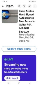 Kassi Ashton Hand Signed Autographed Blue Acoustic Guitar PSA/DNA Authenticated