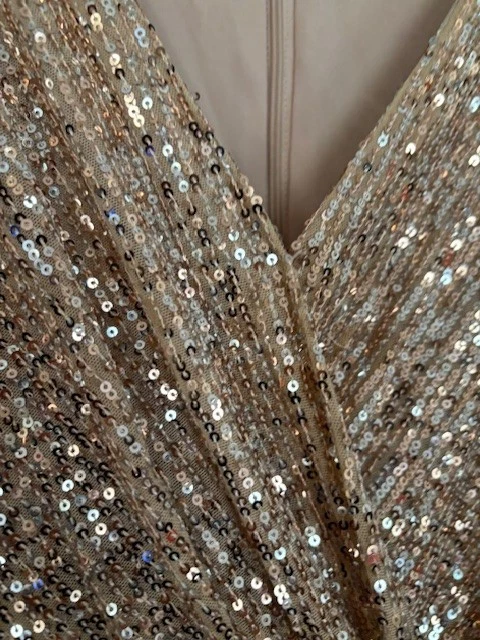 NUEVO SIN ETIQUETAS Alex Evenings VESTIDO MAXI DORADO Lentejuelas Elegante Sexy Showstopper 16 ajustados Foto 3 de 4