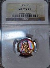 1956 Lincoln Wheat Cent Ngc Ms67 Star Neon Rainbow Toned Coin Top Pop Rare Toner