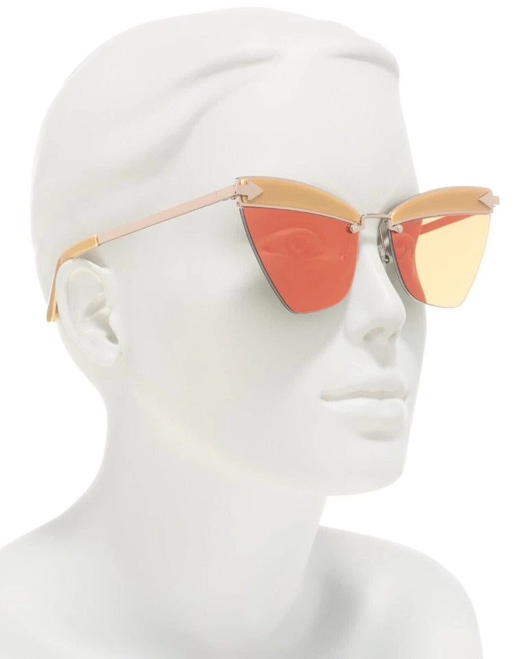 Karen Walker Sadie Cat Eye 59mm Tan Orange Reflective Frame Sunglasses New - Image 3 of 4