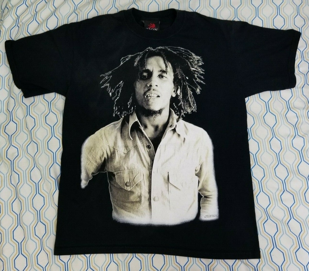 Vintage Zion Rootswear Bob Marley All Over Print T Shirt Rap Tee 