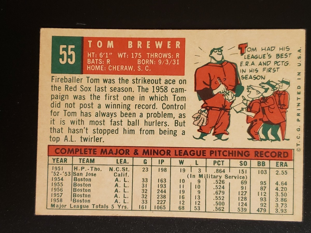 ’s Effects BoR 1959 (週末特価) Set Break 1959 TOPPS VINTAGE BASEBALL NM-MT #55 Tom Brewer Boston