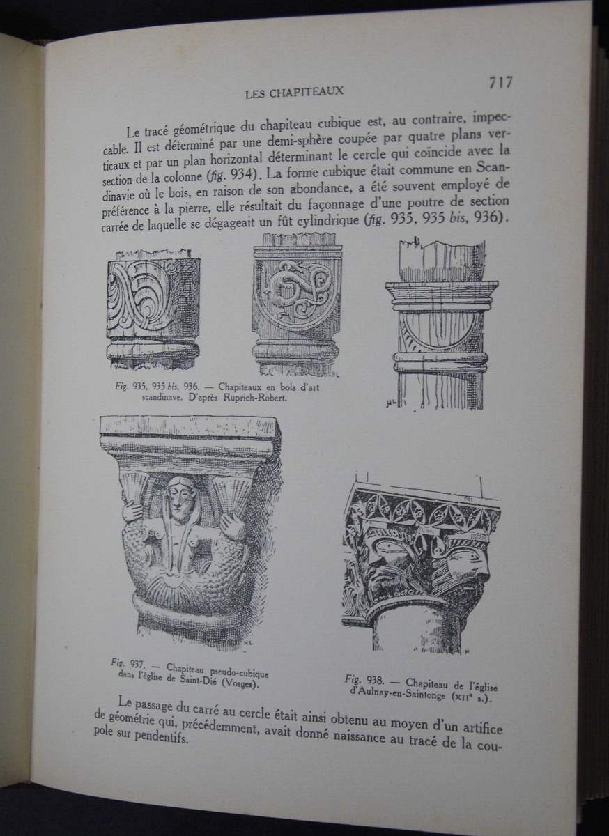 Dessin Original Signé Henri Laffilée - Chapiteau Du Narthex De Saint-Menoux - Encre Sur Papier - Thème Architecture