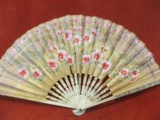 VINTAGE SALLY MAY PINK FLOWERS HAND FAN MADE IN JAPAN