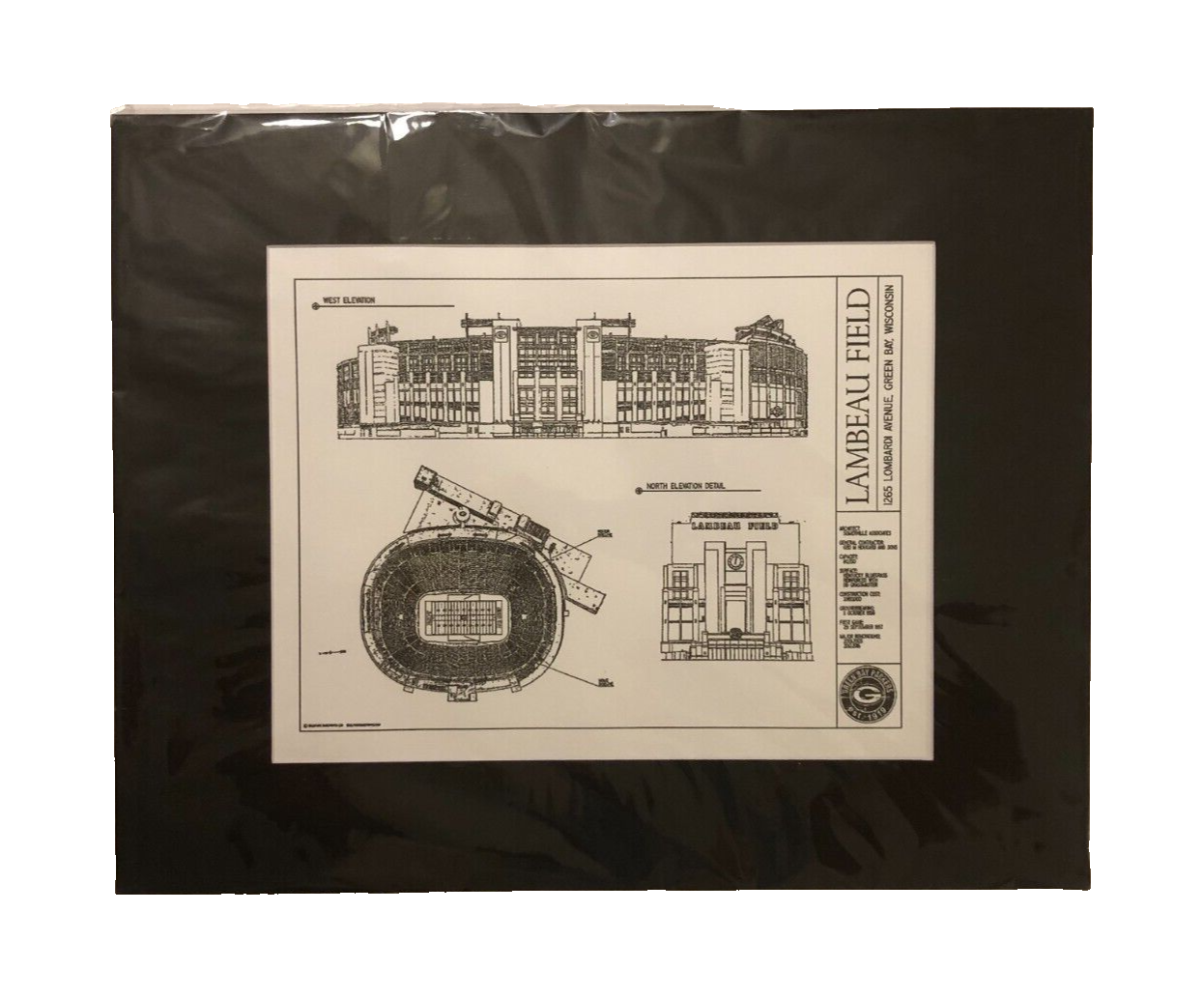 Lambeau Field Blueprint Black White 16