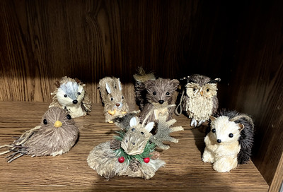7 Pc Woodland Creatures Ornament Lot Hedgehog Pinecone Bird Porcupine Moose 