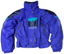 VTG EDELWEISS SKIWEAR Women Medium Purplish Blue Lined Nylon Zip Snap Ski Jacket