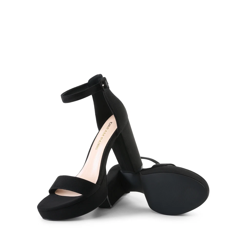 Mujeres Sandalias de Tacón Alto Grueso Correa al Tobillo Punta Abierta Boda Fiesta Vestido Zapatos Foto 4 de 4