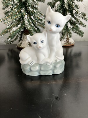 Two White Cats Cuddling On Rock-No Light