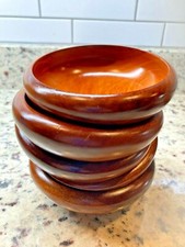 Vintage Hand Turned Round Walnut Wood Bowls - Set of 5 