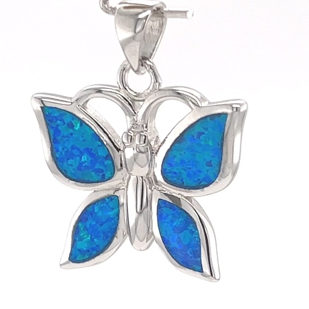 Unique Blue FIRE OPAL Butterfly Pendant - 925 STERLING  Butterfly Onyx and Fire Opal Sterling Silver 925 Necklace Pendant main image 0