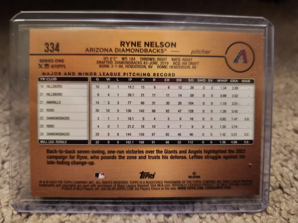 2024 Topps Series 1 Ryne Nelson Golden Mirror Image Variation SP - Image 2 of 2