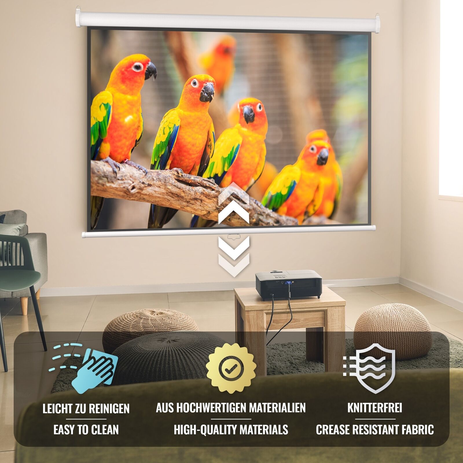 Thumbnail - Jago® Beamer Leinwand 1:1 4:3 16:9 203x152cm 100 Zoll Rolloleinwand