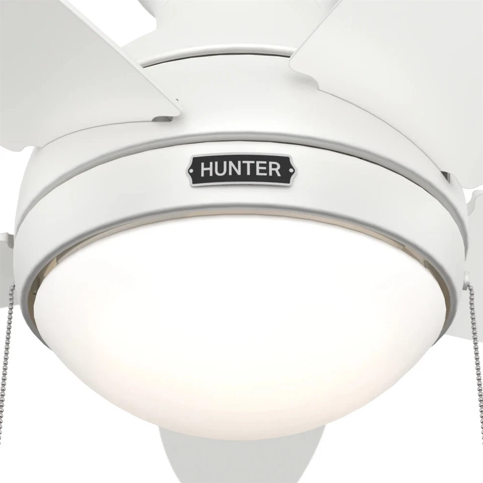 Hunter Fan 44 inch Fresh White Low Profile Ceiling Fan with Pull Chain and Light - Image 3 of 4