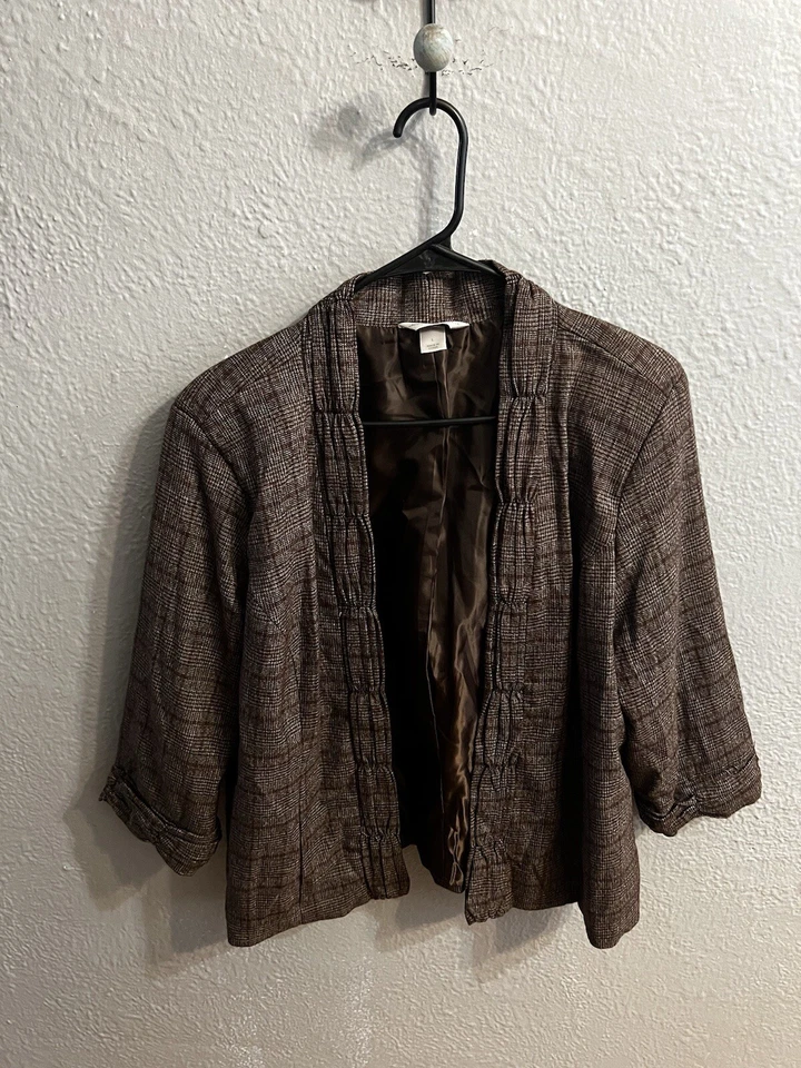 Blazer para mujer Christopher Banks marrón forrado abierto manga 3/4 talla grande Foto 2 de 4