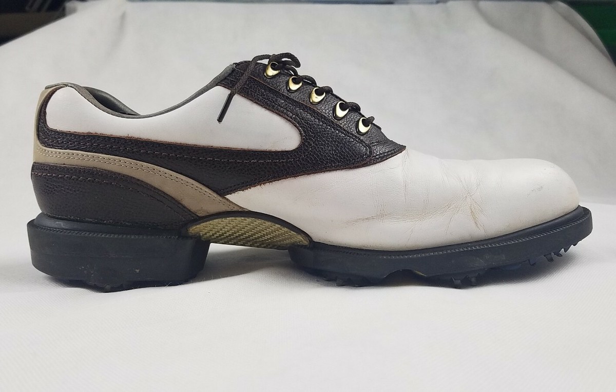 FootJoy DryJoys Mens 11.5 M White Brown Leather Saddle Golf Shoes 53674 Footjoy Myjoys Premiere Icon Traditional Golf Shoes Custom  main image 2