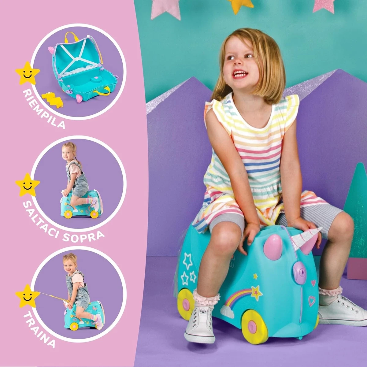 Valigia Trolley Per Bambini Con Stampa Sirena – Bagaglio A Mano 55x40x20 Cm, 2,6 Kg, ABS Con Rivestimento In Policarbonato, Rosa