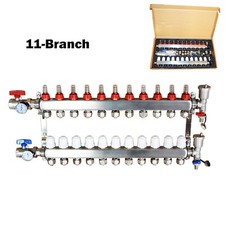 11-Branch PEX Stainless Steel Intelligent Radiant Floor Heating Distributor Set