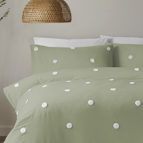 Duvet Cover Bed Set Dot Garden Spot Polka Dot 100% Cotton Appletree Sage Green - Picture 5 of 9