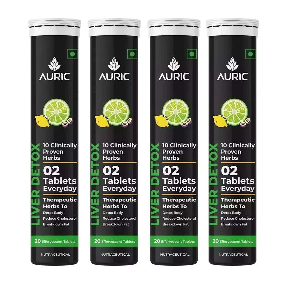 80 Tablets Auric Liver Detox Effervescent 🍋Fizzy Water with 10 Ayurvedic Herbs