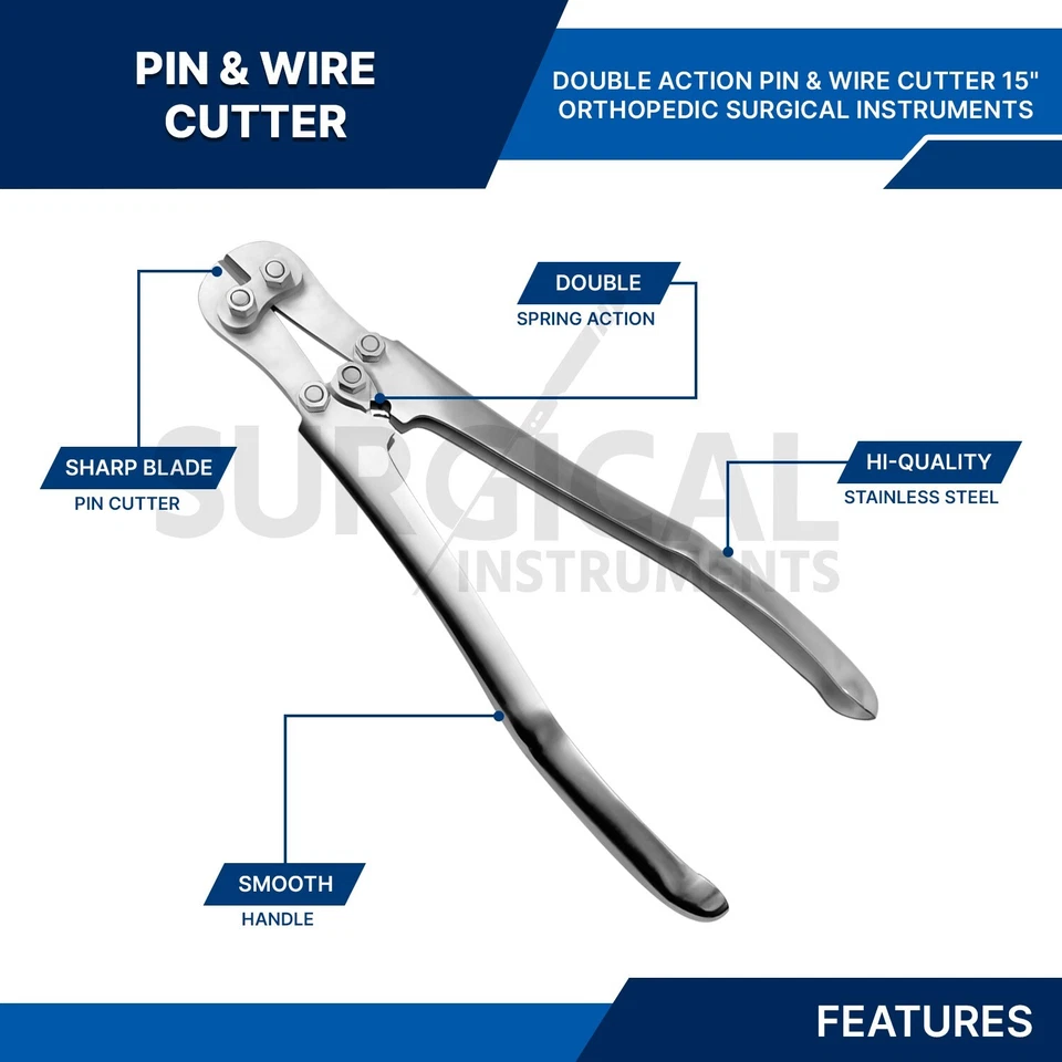 Ортопедические хирургические инструменты двойного действия для резки штифтов и проводов 15 дюймов немецкого класса - Изображение 4 из 4