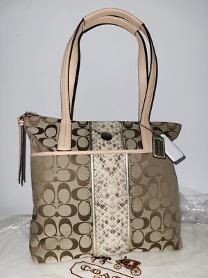 COACH SIGNATURE STRIPE PYTHON STRIPE TOTE F27362 RETAILS $298