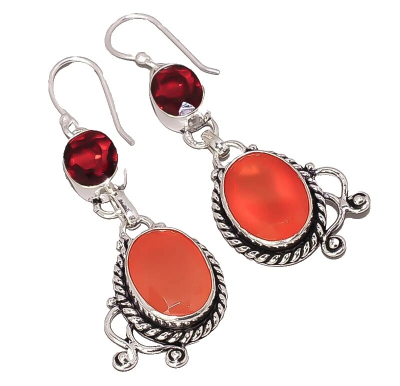 Pendientes de Moda Plateado Plata Cornalina