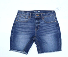 Old Navy High Rise Cut Off Denim Bermuda Jean Shorts Dark Wash Blue Girl 14 Plus