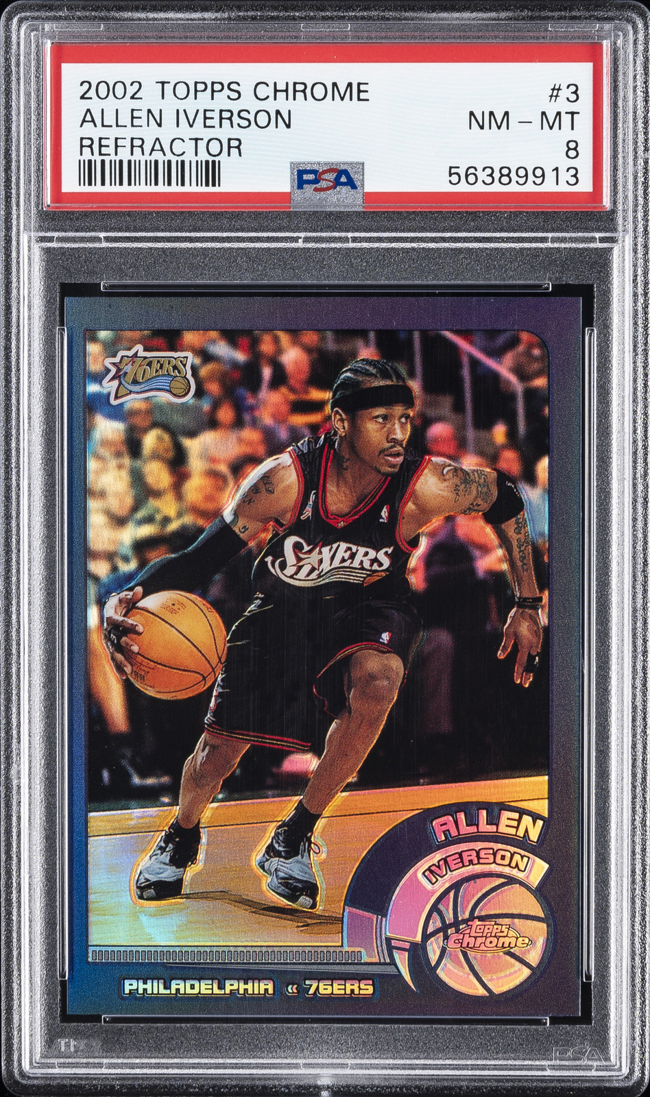 2002 TOPPS CHROME REFRACTOR #3 ALLEN IVERSON PSA 8