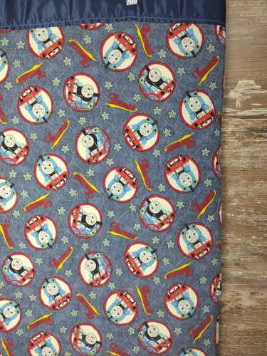 Handmade Quilted Thomas The Train Blanket Double Sided With Blue Satin Edges - Picture 6 of 8
