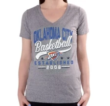 Oklahoma City Thunder Womens Charcoal Cracked Type Version 2 V-Neck Shirt