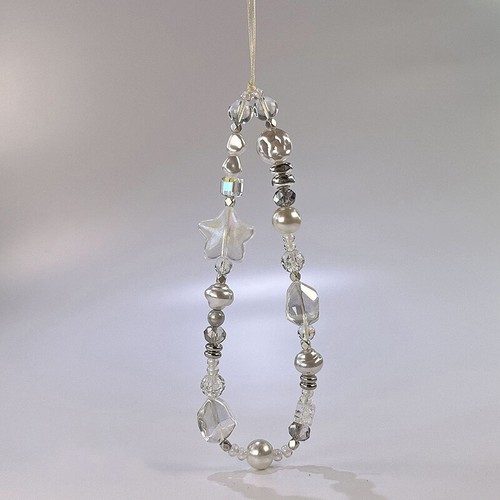 Y2K Mobile Phone Chain Fashion Silver Clear Beaded Phone Lanyard Wrist Strap - 第 1/5 張圖片