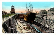 Postcard Naval Dry Dock, Navy Yard Portsmouth N.H.  C.T. American Art