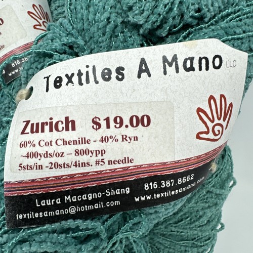 3 Skeins RARE Textiles A Mano Zurich Chenille Rayon Yarn Teal Green 1,200 Yds! - Picture 5 of 5