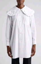 COMME DES GARCONS Girl Peter Pan BowCollar White Cotton Shirt Sz M Org $622