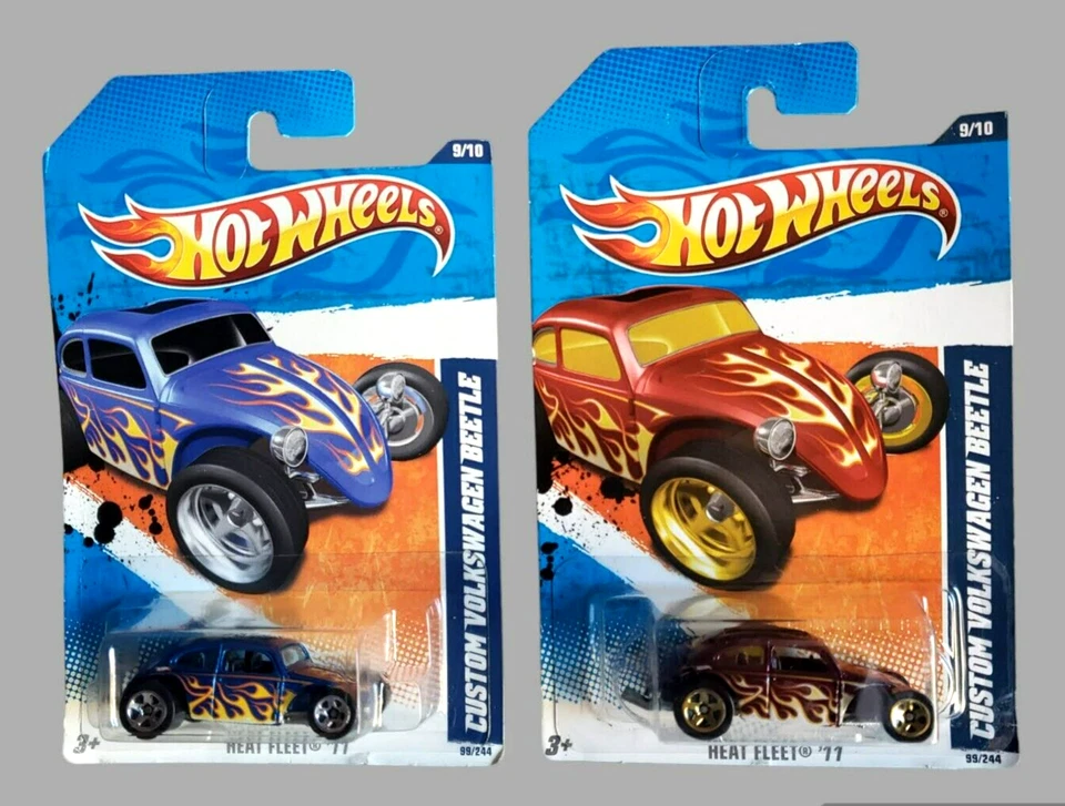 Hot Wheels CUSTOM VOLKSWAGEN BEETLE Blue & Purple Heat Fleet '11 99/244 LOT OF 2 - Image 3 of 4
