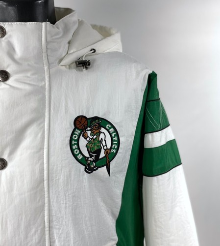 Celtics Jacket Boston Starter Hooded Half Zip Pullover M L XL 2X WHITE - Picture 2 of 9