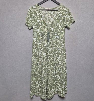 Nomads Frühlingskleid Gr. 10 V-Ausschnitt Fit & Flare grün Blumen Stretch Jersey Freizeit