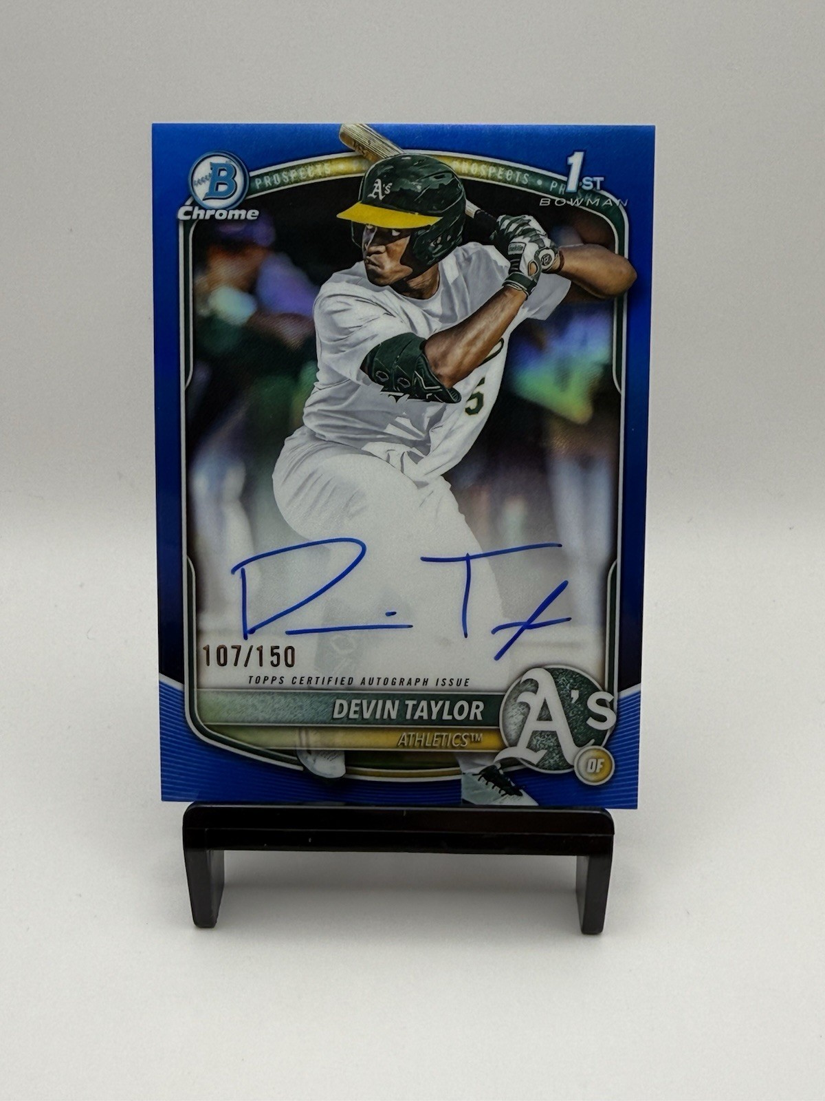 DEVIN TAYLOR 2025 Bowman 1st Chrome Draft True Blue Refractor Auto /150 A's