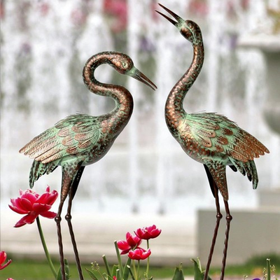 #ad #ad Garden Crane Statues Blue Heron Sculptures for Outdoor Cranes Decor Metal $143.90
