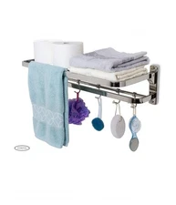 Atrivia Towel Rack Wall Mount for Bathroom with Towel Bar and Hooks Foldable