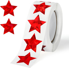 500PCS Holographic Red Star Stickers, 1 Inch Self Adhesive Reward Labels Metal