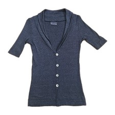 MICHAEL STARS Women's Charcoal Blue Metallic Threading V-Neck Cardigan Top Sz OS