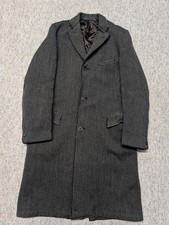 1950s vintage USA made TWEED herringbone 40 gray wool OVERCOAT jacket PATINA