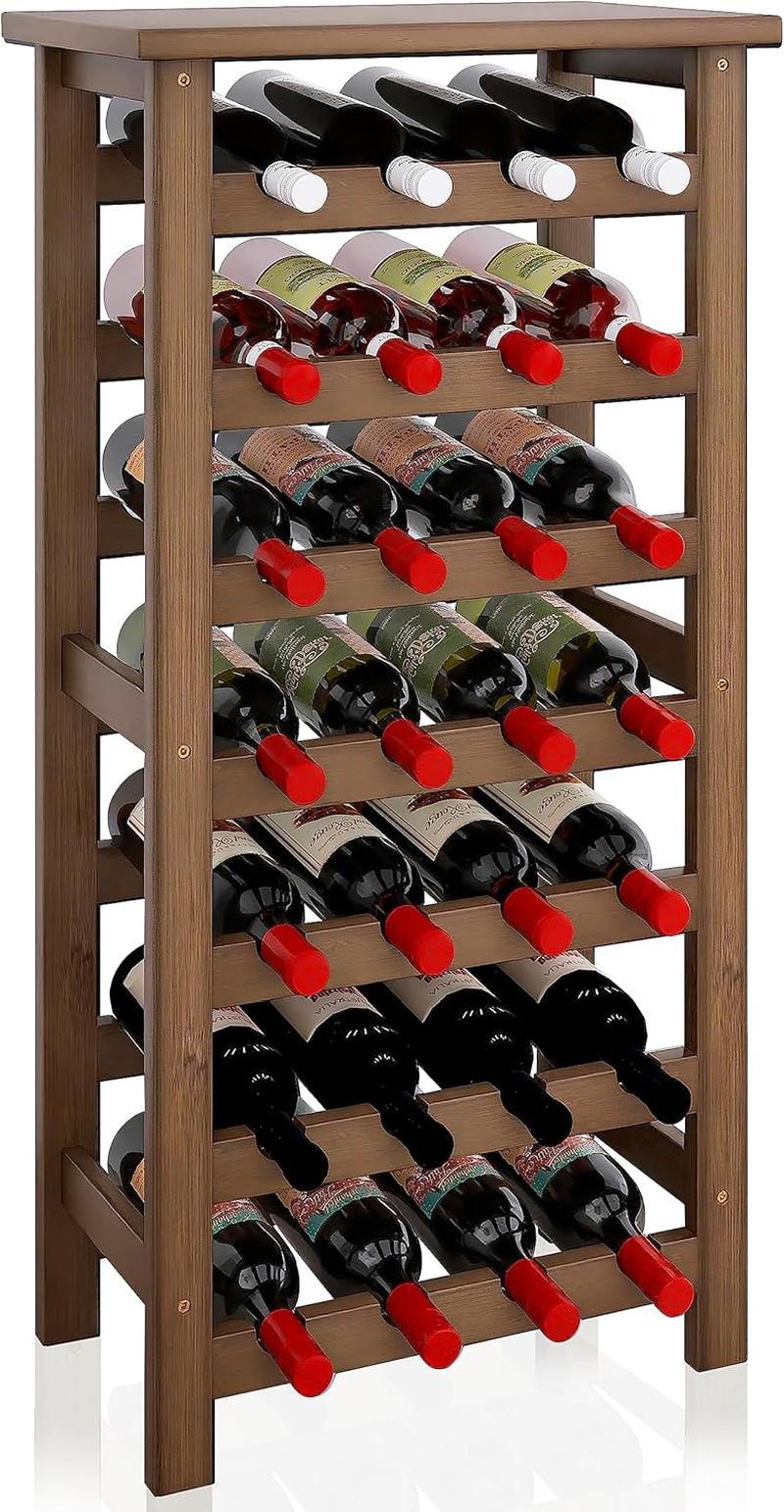 VASMIA Wine Rack, Wine Rack Table Made of Natural Bamboo, Vintage Bottle Display